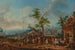 Fiesta de Pueblo con personajes bailando y tocando, ceremonia de boda en la distancia - Jan Peter van Bredael el Viejo — vista de la obra