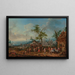 Fiesta de Pueblo con personajes bailando y tocando, ceremonia de boda en la distancia - Jan Peter van Bredael el Viejo — cuadro enmarcado en la pared