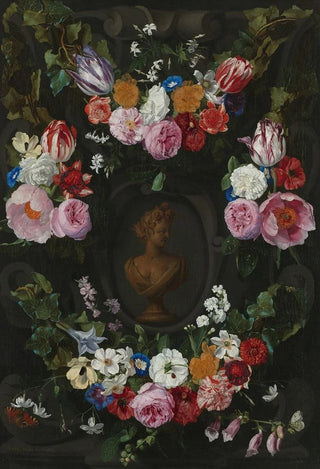 Jan Philips van Thielen - Cartouche Decorated with Swags and Sprays of Flowers.webp