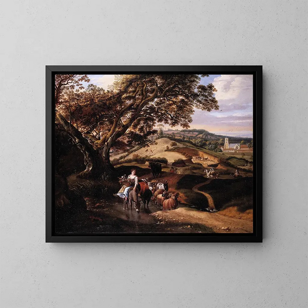 Un paisaje pastoral - Jan Siberechts — cuadro enmarcado en la pared