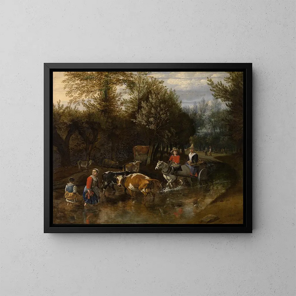 La vaca curiosa - Jan Siberechts — cuadro enmarcado en la pared