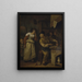 a goldsmith casting a woman's jewelry in the presence of a notary L'alchimiste - Jan Steen — framed artwork on a wall