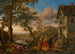 A fortune-teller and peasants in front of an inn with a river landscape beyond - Jan Steen — artwork view