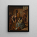 A tavern interior with a woman smoking a pipe and a man cutting tobacco - Jan Steen — framed artwork on a wall