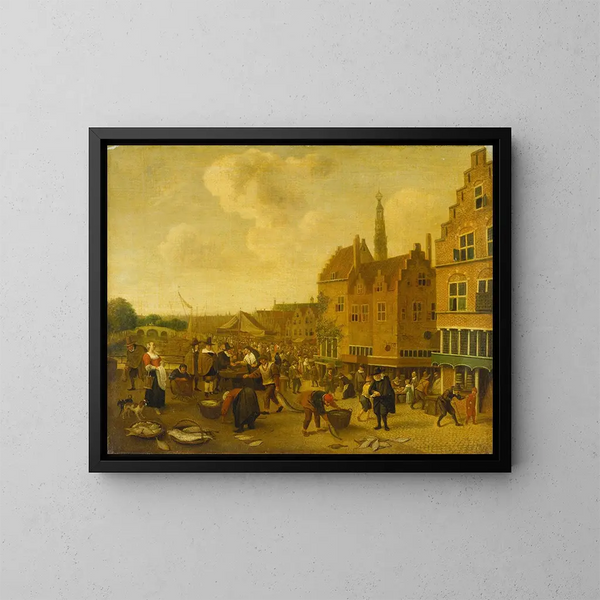 El mercado de pescado en Leiden - Jan Steen — cuadro enmarcado en la pared