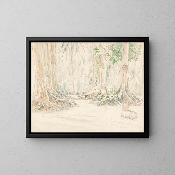 Vista entre árboles en un bosque indio - Jan Veth — cuadro enmarcado en la pared