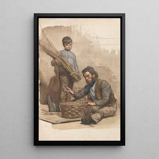 Jan Veth - Zittende mandenvlechter met staand jongetje.webp