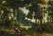 paisaje boscoso con bandidos jugando a los dados, otro bandido en un árbol vigilando - Jan Wildens — vista de la obra