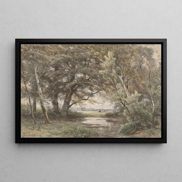 Jan Willem van Borselen - Watertje onder bomen aan het einde van een bos.webp