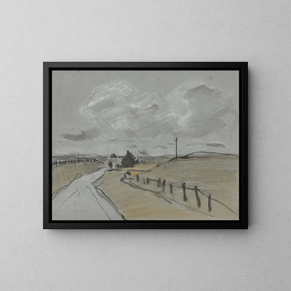 Vista a lo largo de un camino con altas orillas y cercas - Jan van Essen — cuadro enmarcado en la pared