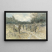 Landscape painting with a group of hunters after the hunt on the Leusderhei - Jan van Essen — framed artwork on a wall