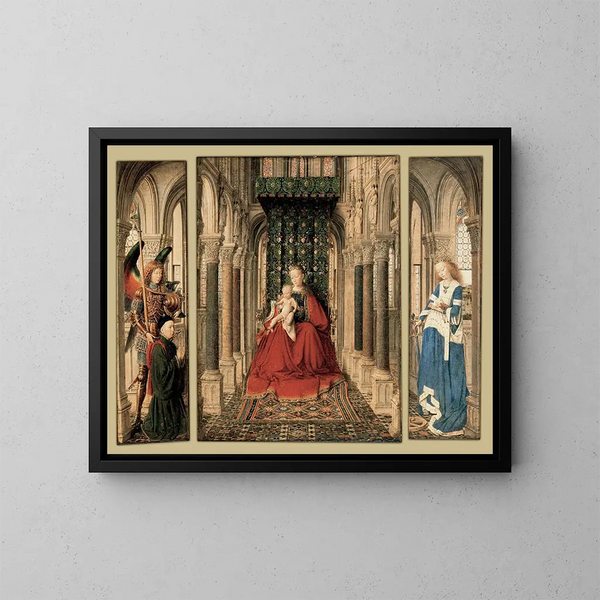 Triptyque de María y el Niño, San Miguel y Catalina - Jan van Eyck — cuadro enmarcado en la pared