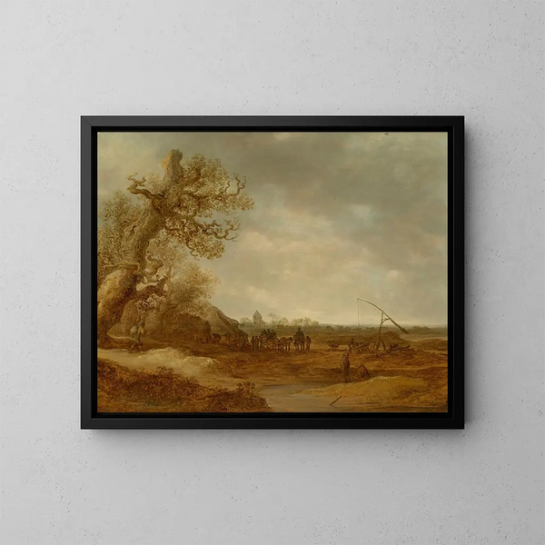 a dune landscape with figures - Jan van Goyen — framed artwork on a wall