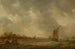 de un estuario con pescador, barcos y una iglesia a la izquierda - Jan van Goyen — vista de la obra