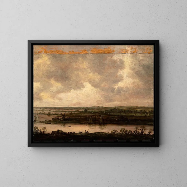 Panoramic view painting of the Spaarne River and Haarlemmermeer - Jan van Goyen — framed artwork on a wall