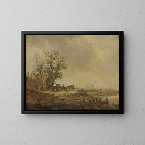 L'Arrêt avant l'Auberge - Jan van Goyen — framed artwork on a wall