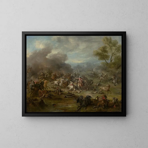A battle scene - Jan van Huchtenburg — framed artwork on a wall