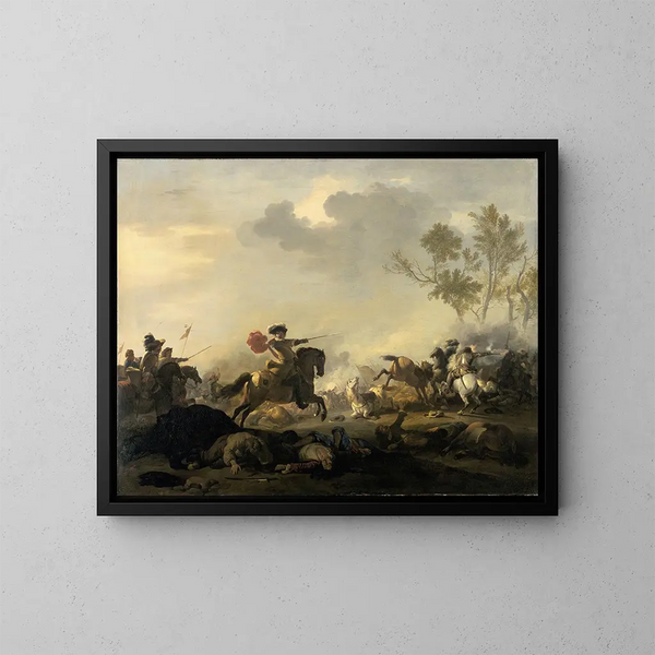 Cavalry Attack - Jan van Huchtenburg — framed artwork on a wall
