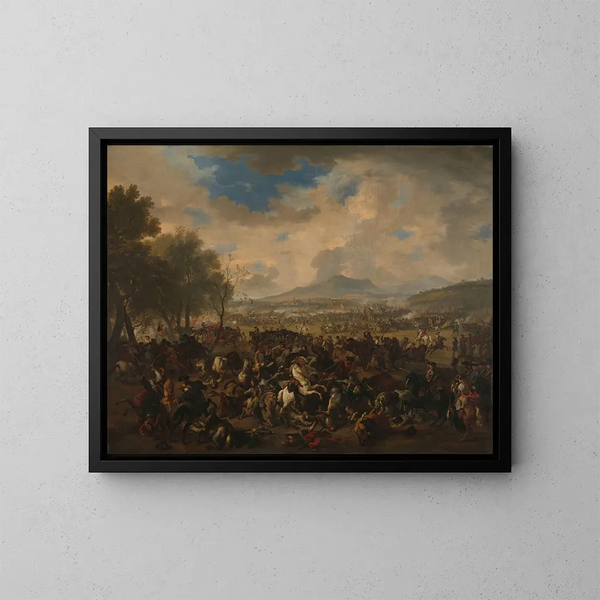 The Battle of Ramillies between the French and the Allied Powers, May 23, 1706 - Jan van Huchtenburg — framed artwork on a wall