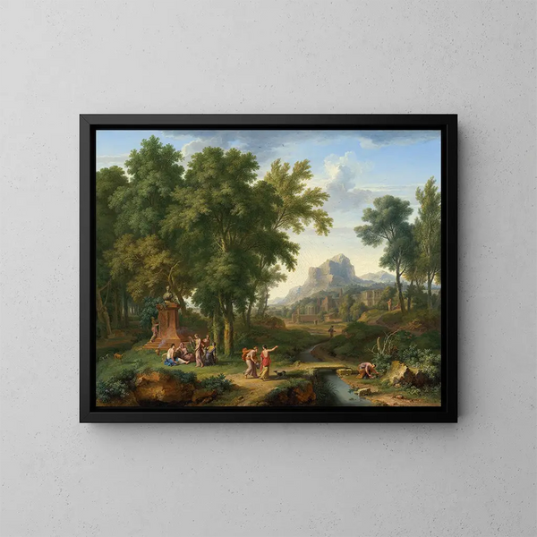 paisaje arcadico con un busto de Flore - Jan van Huysum — cuadro enmarcado en la pared