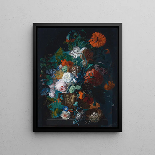 Jan van Huysum - Still Life Of Roses Tulips Peonies And Other Flowers In A Sculpted Stone Vase Together With A Birds Nest On A Stone Pedestal Before A Niche.webp