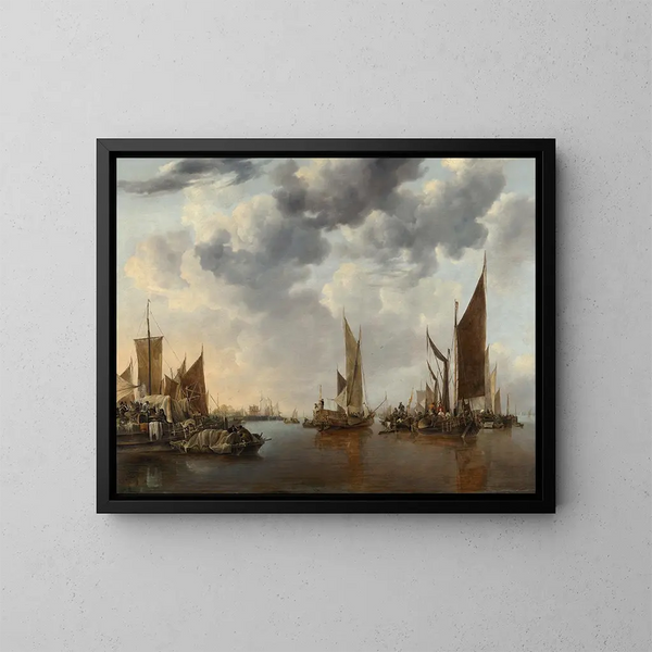 marino con barcos - Jan van de Cappelle — cuadro enmarcado en la pared