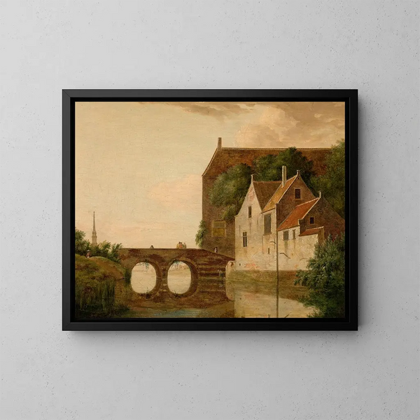 Puente sobre un río - Jan van der Heyden — cuadro enmarcado en la pared