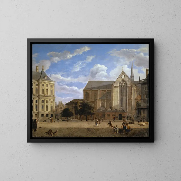 El Damm en Ámsterdam hacia el Ayuntamiento y la Nieuwe Kerk - Jan van der Heyden — cuadro enmarcado en la pared