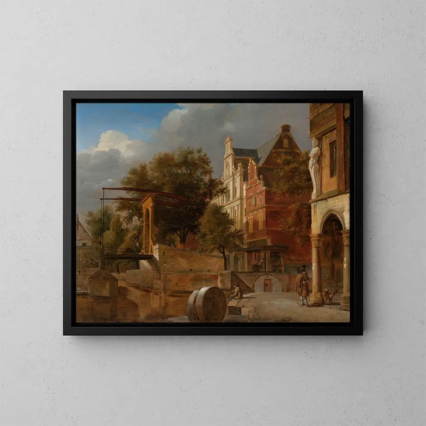 El Puente levadizo - Jan van der Heyden — cuadro enmarcado en la pared