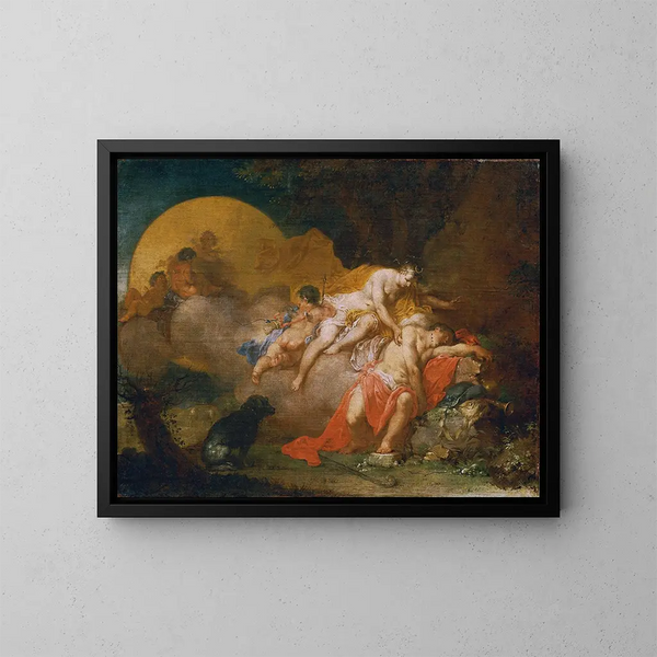 Moon and Endymion - Januarius Zick — framed artwork on a wall