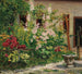 Garden front with flowering hollyhocks - Marie Egner — artwork view