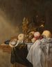 Un bol de melocotones y uvas con un römer y un limón pelado - Jasper Geeraerts — vista de la obra
