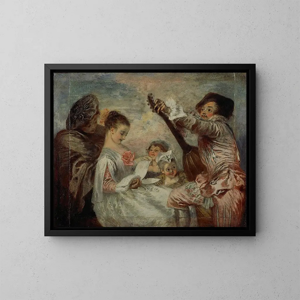 Para nosotros demostrar que esta belleza - Jean-Antoine Watteau — cuadro enmarcado en la pared