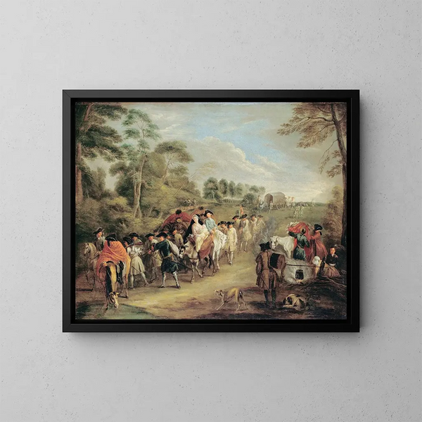 Soldados en marcha - Jean-Antoine Watteau — cuadro enmarcado en la pared