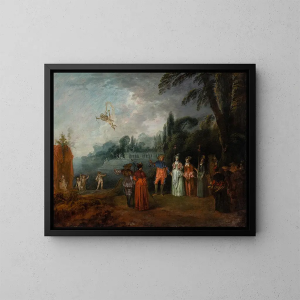 L'Embarquement pour Cythère - Jean-Antoine Watteau — cuadro enmarcado en la pared
