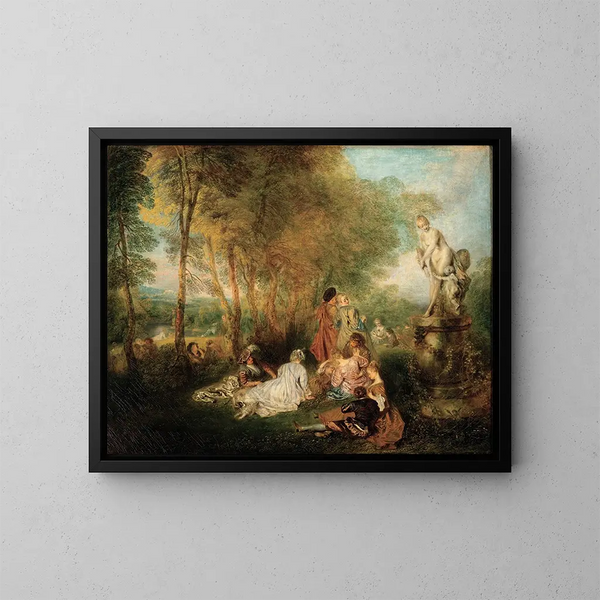 El festín del amor - Jean-Antoine Watteau — cuadro enmarcado en la pared