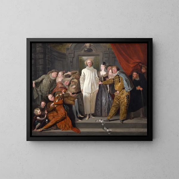 Los comediantes italianos - Jean-Antoine Watteau — cuadro enmarcado en la pared