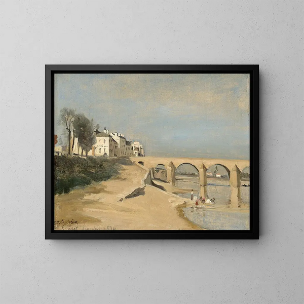 Pont sur la rivière Saône à Mâcon - Jean-Baptiste-Camille Corot — framed artwork on a wall