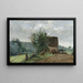 de la corte de la granja con un jinete y una niña pequeña en primer plano - Jean-Baptiste-Camille Corot — cuadro enmarcado en la pared
