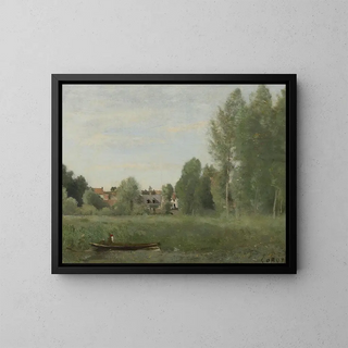 JeanBaptisteCamille Corot - Environs De Mantes Petites Habitations Caches Dans Les Arbes Prs Du Bord De Leau.webp