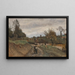 Gouvieux, campesino y campesina, camino y pueblo de cabañas de paja - Jean-Baptiste-Camille Corot — cuadro enmarcado en la pared