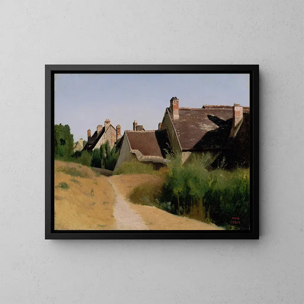 Houses near Orléans - Jean-Baptiste-Camille Corot — framed artwork on a wall