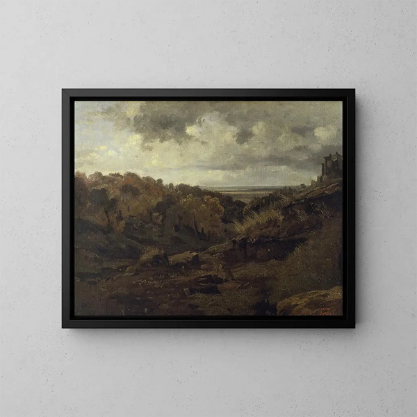 Italian landscape painting near Marino in autumn - Jean-Baptiste-Camille Corot — framed artwork on a wall