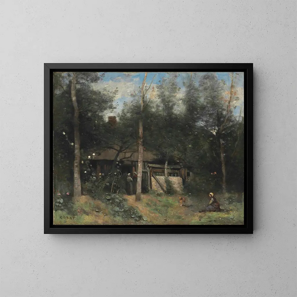 La Chaumière aux sureaux, Normandie - Jean-Baptiste-Camille Corot — framed artwork on a wall