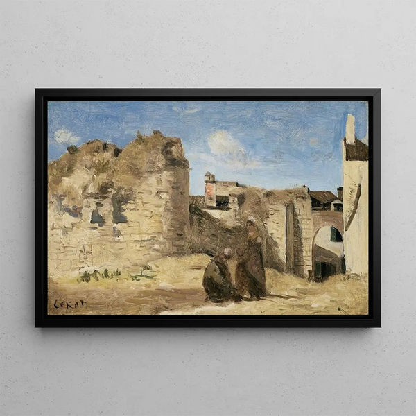 La Rochelle, un rincón del patio de la comandancia - Jean-Baptiste-Camille Corot — cuadro enmarcado en la pared
