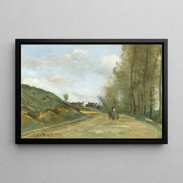 El camino de Gouvieux cerca de Chantilly - Jean-Baptiste-Camille Corot — cuadro enmarcado en la pared