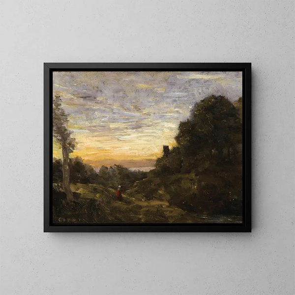 The tower in the trees - Jean-Baptiste-Camille Corot — framed artwork on a wall