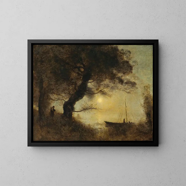 Le Bateau au clair de lune - Jean-Baptiste-Camille Corot — framed artwork on a wall