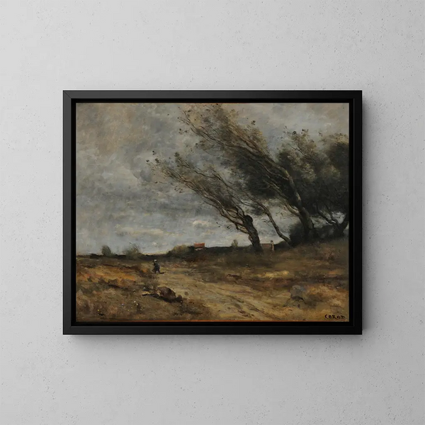The Gust of Wind - Jean-Baptiste-Camille Corot — framed artwork on a wall