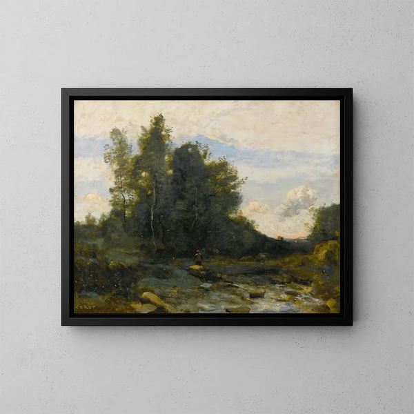 The Rocky Torrent - Jean-Baptiste-Camille Corot — framed artwork on a wall